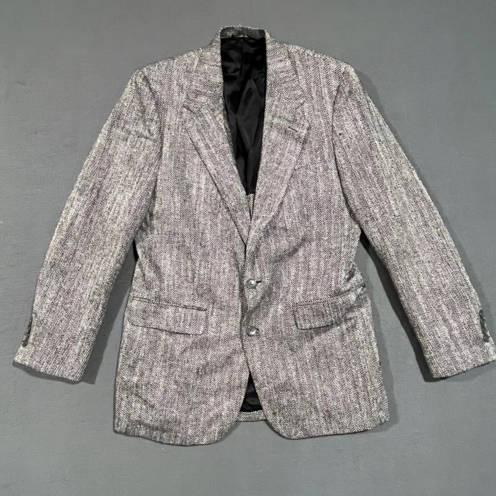 Vintage Coat Tails Continental‎ Herringbone Blazer Gray Mens XL Union Made USA
